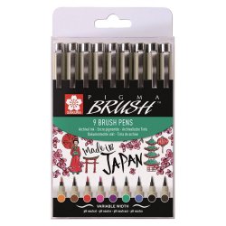 Pigma Brush Pen Wallet 9 assorted